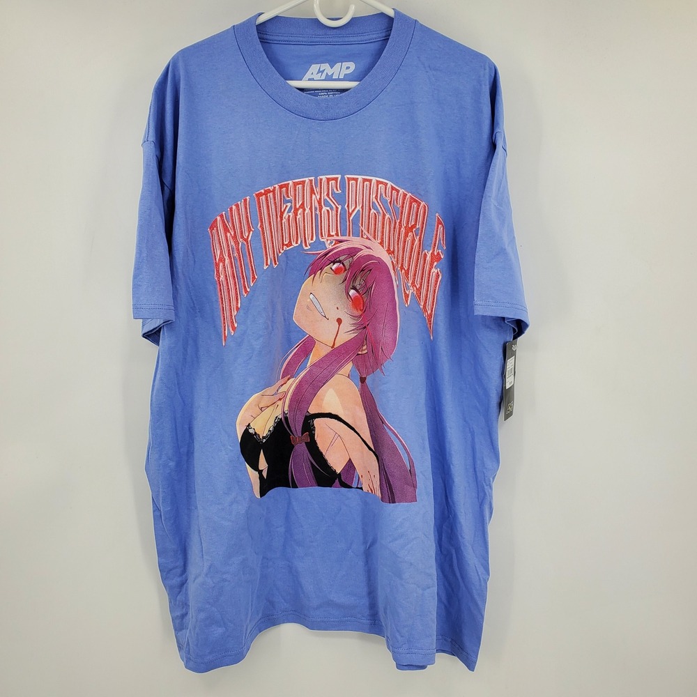 AMP Kai Any Means‎ Possible Anime Graphic T-Shirt Mens 2XL Blue Short Sleeve